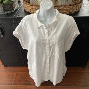 Orvis White Linen Rayon Oversized Button Down Cap Sleeve Blouse X large